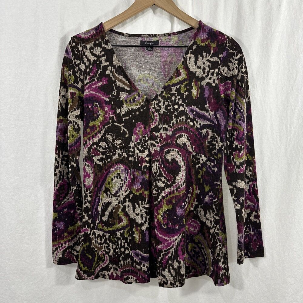 Thought Y2K Artsy Watercolor Paisley Babydoll Long Sleeve Top Womens Size M
